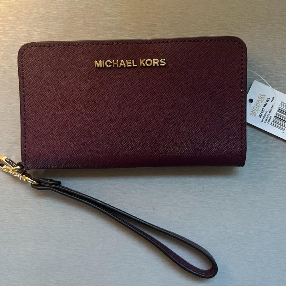 Michael Kors Jet Set Travel Slim-tech Wristlet/Wallet - Plum Color Leather